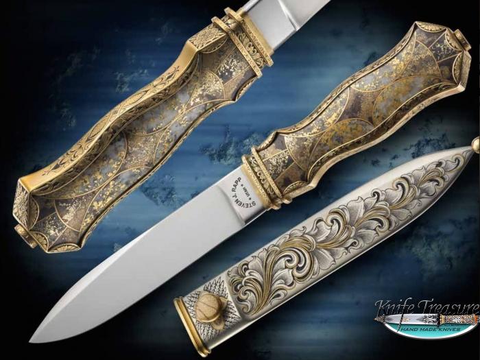 Custom Fixed Blade, N/A, CPM-154, Gold Quartz Knife made by Steven Rapp