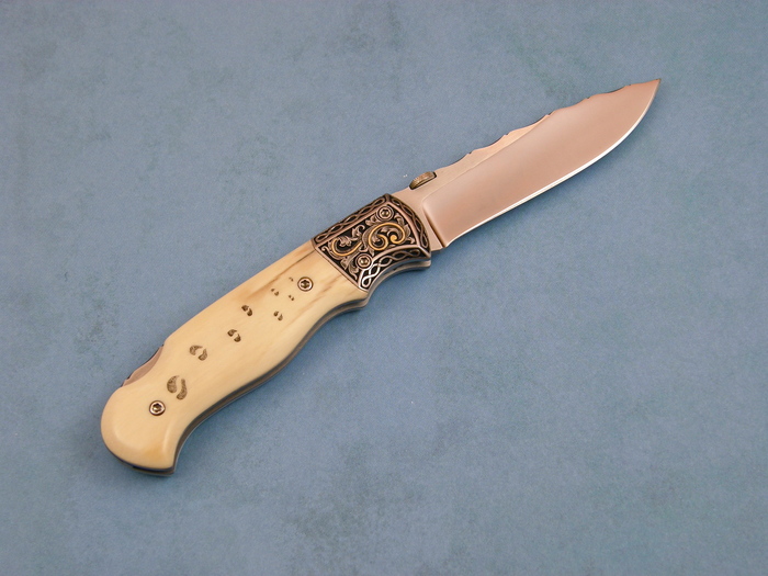 Custom Folding-Bolster, Lock Back, ATS-34 Steel, Antique Ivory Knife made by Kevin Kinsey