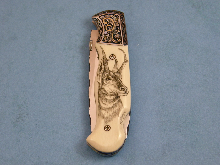Custom Folding-Bolster, Lock Back, ATS-34 Steel, Antique Ivory Knife made by Kevin Kinsey