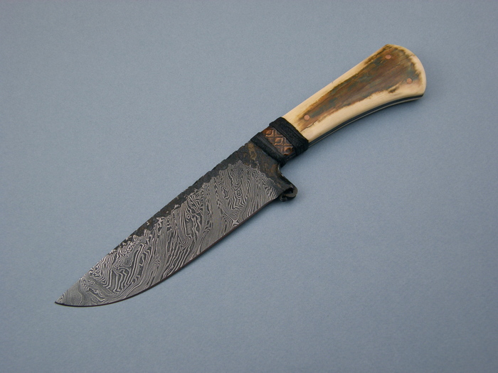 Custom Fixed Blade, N/A, Damascus Steel by Maker, Mammoth Ivory Knife made by Daniel  Winkler