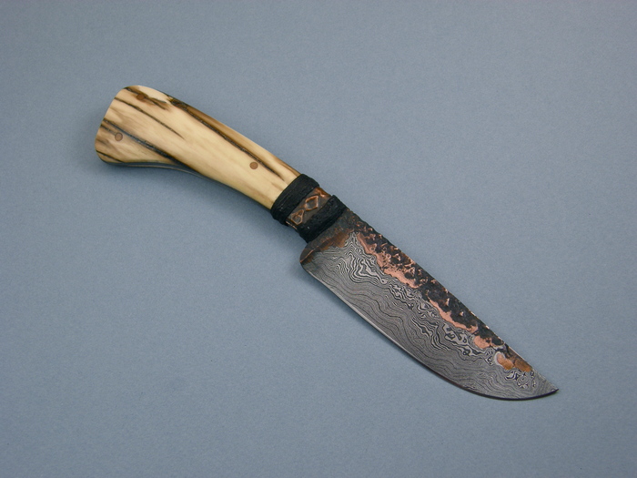 Custom Fixed Blade, N/A, Damascus Steel by Maker W/Forged Copper Accents, Mammoth Ivory Knife made by Daniel  Winkler