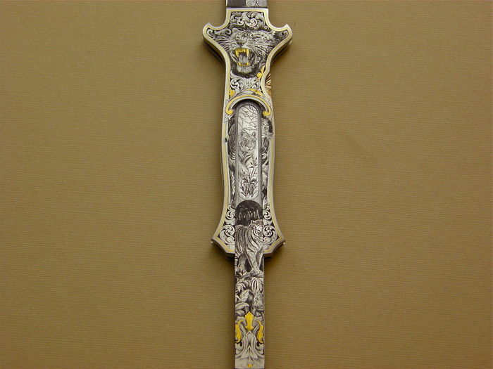 Custom Folding-Inter-Frame, Lock Back, Jerry Rados Turkish Damascus, 416 Stainless Steel--Double Pocket Locket Knife made by Joe Kious
