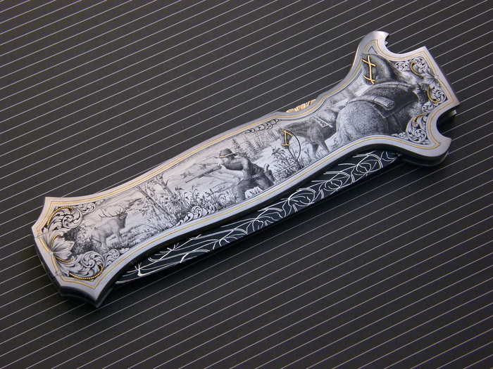 Custom Folding-Inter-Frame, Lock Back, Damascus Steel, Edwards Black Jade Knife made by Joe Kious