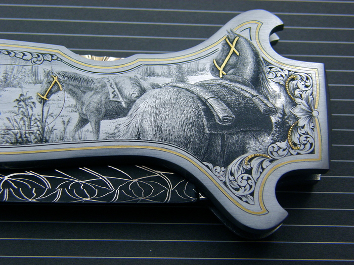 Custom Folding-Inter-Frame, Lock Back, Damascus Steel, Edwards Black Jade Knife made by Joe Kious