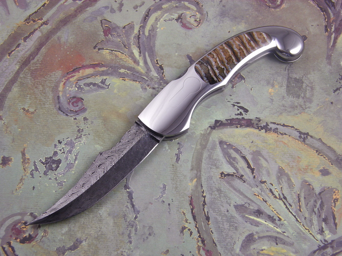 Custom Folding-Inter-Frame, Lock Back, Jerry Rados Turkish Twist Damascus, Mammoth Tooth Ivory Knife made by Joe Kious