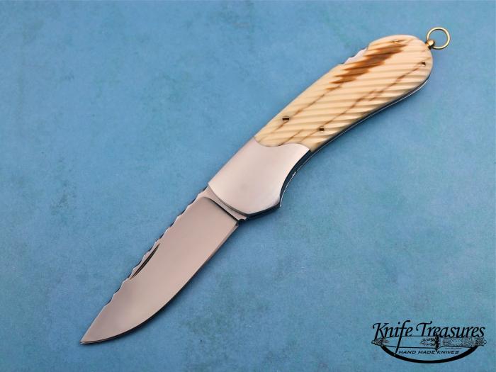 Custom Folding-Bolster, Lock Back, ATS-34 Stainless Steel, Fluted Fossilized Ivory Knife made by Joe Kious