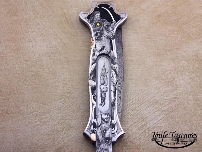 Custom Folding-Inter-Frame, Lock Back, Jerry Rados Turkish Twist Damascus, 416 Stainless Steel--Double Pocket Locket Knife made by Joe Kious