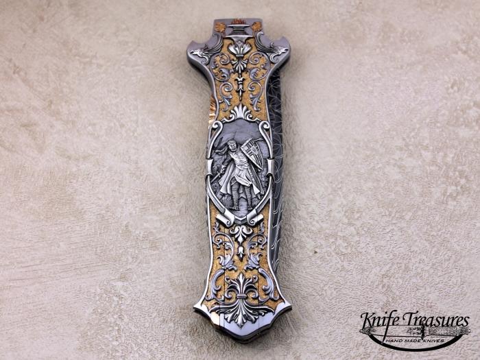 Custom Folding-Inter-Frame, Mid-Lock, Damascus Steel, 416 Stainless Steel Knife made by Joe Kious
