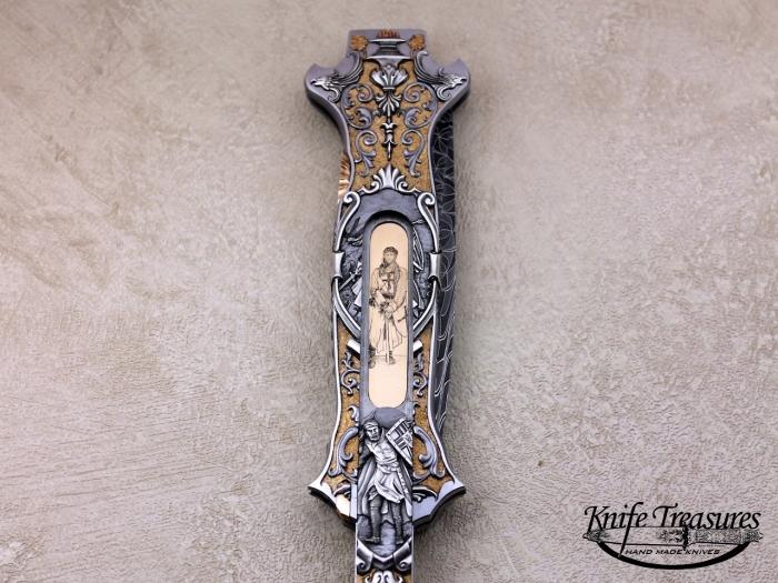 Custom Folding-Inter-Frame, Mid-Lock, Damascus Steel, 416 Stainless Steel Knife made by Joe Kious