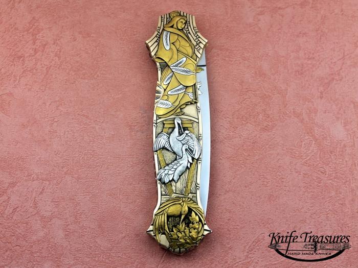 Custom Folding-Inter-Frame, Mid-Lock, ATS-34 Steel, 14 Karat Solid Gold Knife made by Joe Kious