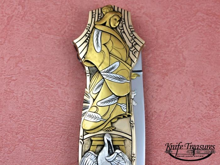 Custom Folding-Inter-Frame, Mid-Lock, ATS-34 Steel, 14 Karat Solid Gold Knife made by Joe Kious