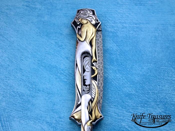 Custom Folding-Inter-Frame, Mid-Lock, Sharks Tooth Pattern Dmascus, 416 Stainless Steel Knife made by Joe Kious