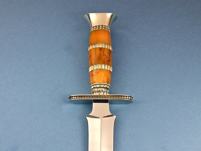 Custom Fixed Blade, N/A, ATS-34 Stainless Steel, Amber & Nickel Silver Rings Knife made by Fred Carter