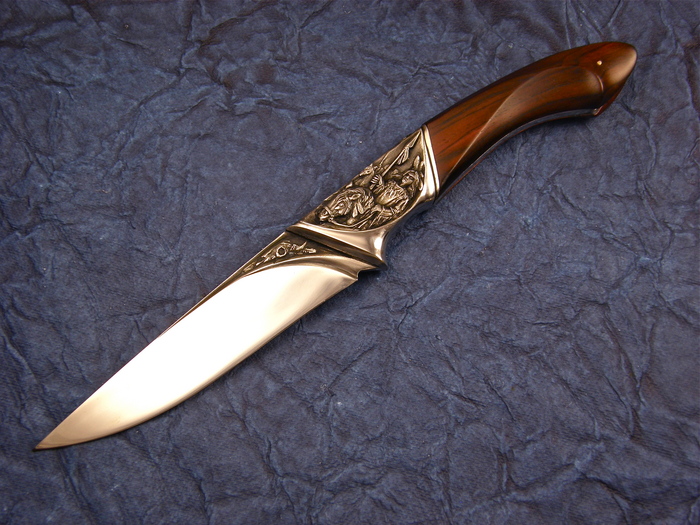 Custom Fixed Blade, N/A, 440-C Stainless Steel, Carved Snakewood Knife made by Arpad Bojtos