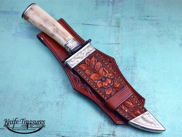Custom Fixed Blade, N/A, Handforged Carbon Steel, Fossilized Walrus  Knife made by Larry Fuegen