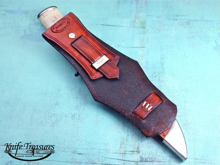 Custom Fixed Blade, N/A, Handforged Carbon Steel, Fossilized Walrus  Knife made by Larry Fuegen