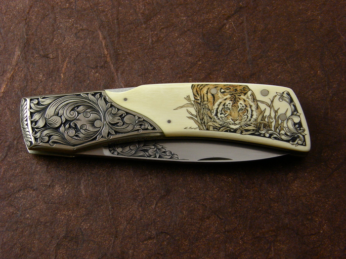 Custom Folding-Bolster, Lock Back, ATS-34 Steel, Antique Ivory Knife made by Jim Martin