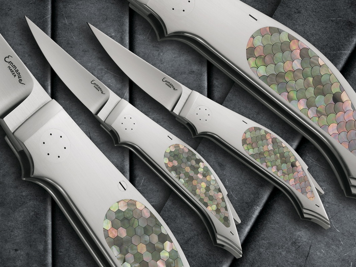 Custom Folding-Inter-Frame, Lock Back, ATS-34 Steel, Mosaic Black Lip Pearl Knife made by Emmanuel Esposito