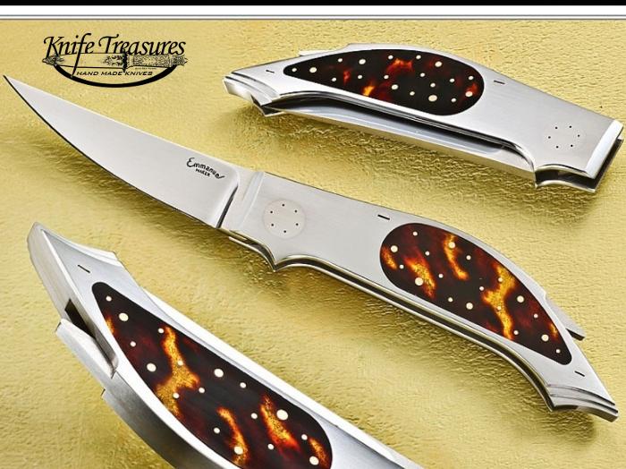 Custom Folding-Inter-Frame, Lock Back, ATS-34 Stainless Steel, Amber Knife made by Emmanuel Esposito