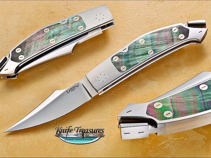 Custom Folding-Inter-Frame, Tail Lock, ATS-34, Black Lip Pearl Knife made by Emmanuel Esposito