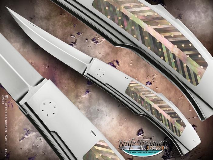 Custom Folding-Inter-Frame, Lock Back, ATS-34, Mosaic Pearl Inlay Knife made by Emmanuel Esposito