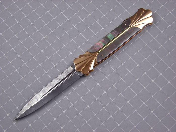 Custom Folding-Bolster, Lock Back, Damascus Steel, Black Lip Pearl Knife made by Ken Steigerwalt
