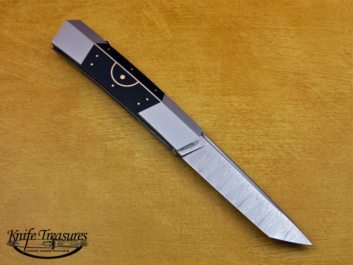 Custom Folding-Bolster, Lock Back, Damascus Steel by Maker, Pen Shell W/Gold Inlays Knife made by Ken Steigerwalt