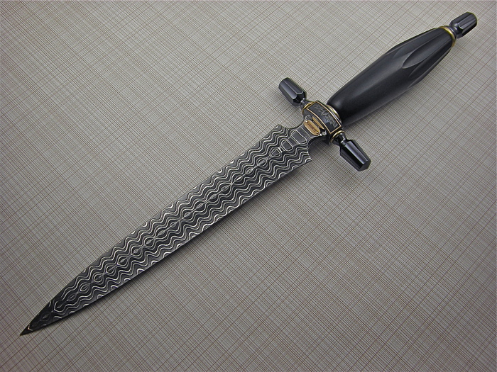 Custom Fixed Blade, N/A, Damascus Steel, Carved Ebony Wood Knife made by Van  Barnett