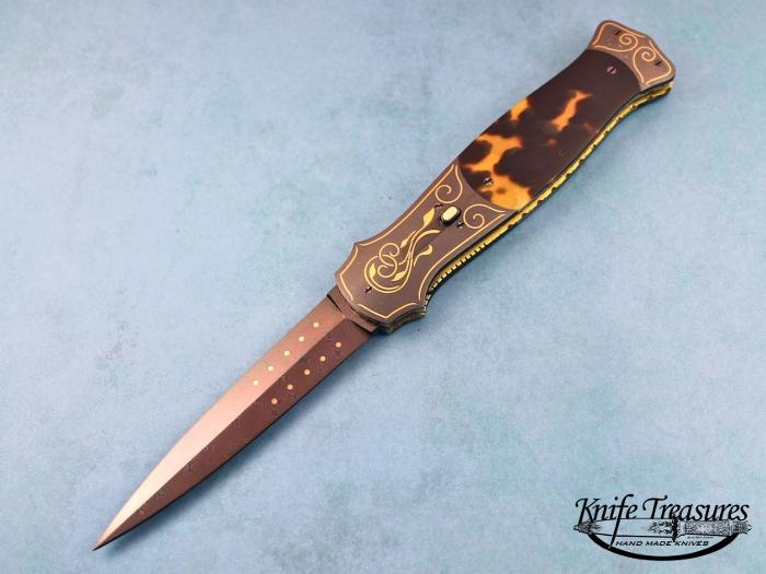 Custom Folding-Bolster, Liner Lock, Rob Thomas Raindrop Damascus, Exotic Scales Knife made by Larry Newton