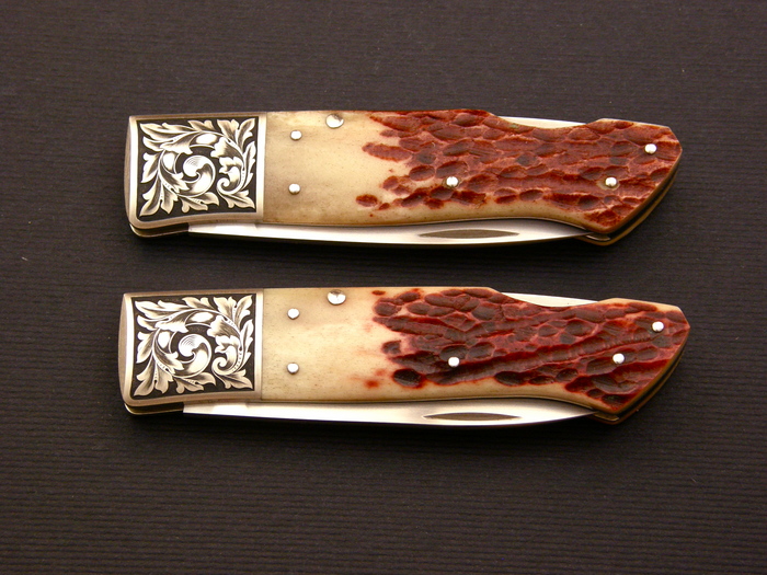 Custom Folding-Bolster, Lock Back, ATS-34 Steel, Jigged Bone Knife made by Jess Horn