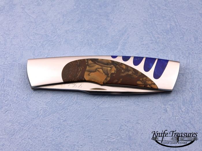 Custom Folding-Inter-Frame, Self Lock, ATS-34 Stainless Steel, Blue lapis & Jasper Knife made by Scott Sawby