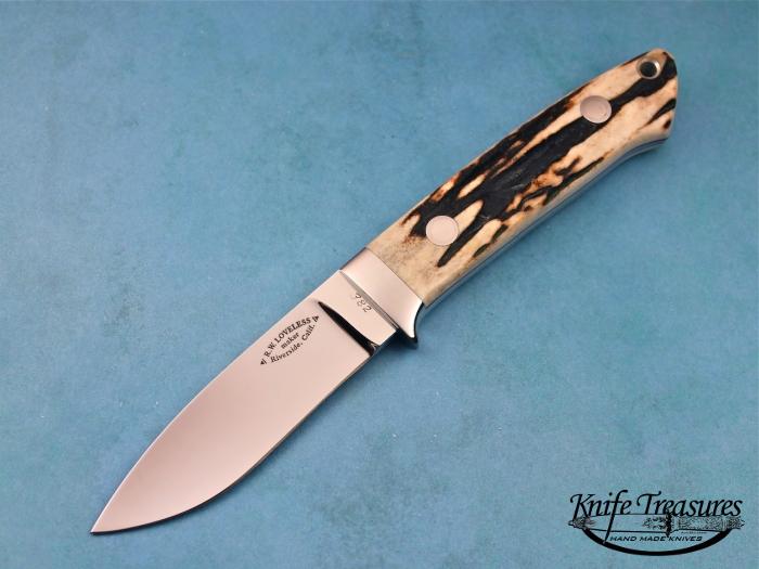 Custom Fixed Blade, N/A, ATS-34 Stainless Steel, Natural Stag With Stainless Piins Knife made by Bob  Loveless