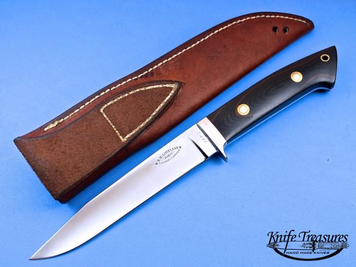 Custom Fixed Blade, N/A, ATS-34 Stainless Steel, Dark Brown Stripped Micarta Knife made by Bob  Loveless