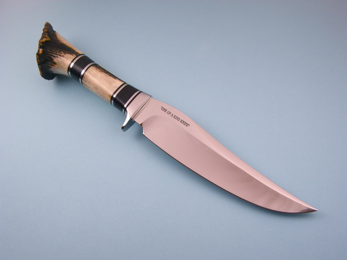 Custom Fixed Blade, N/A, ATS-34 Steel, Leather/Stag/Steel Knife made by Steve SR Johnson