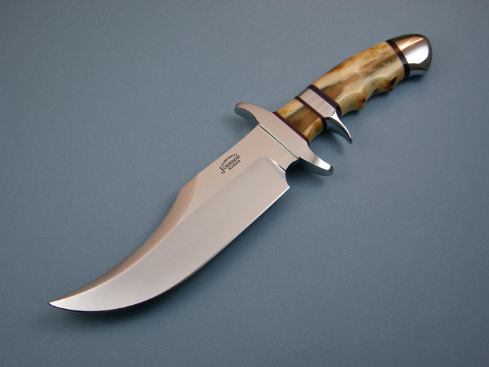 Custom Fixed Blade, N/A, ATS-34 Steel, Polished Amber Stag Knife made by Steve SR Johnson