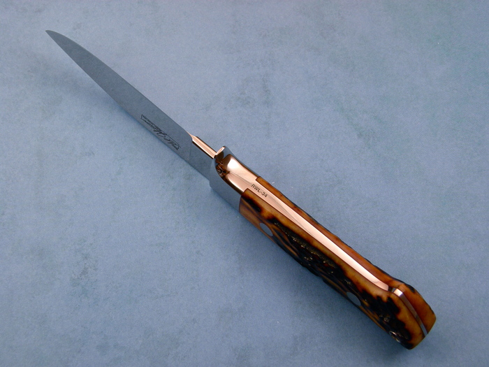 Custom Fixed Blade, N/A, RWL-34 Steel, Amber Stag Knife made by Steve SR Johnson