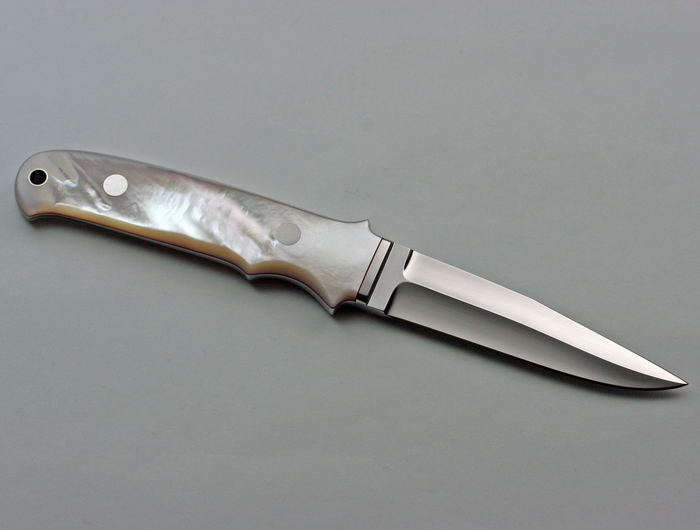 Custom Fixed Blade, N/A, ATS-34 Steel, Mother Of Pearl Knife made by Steve SR Johnson