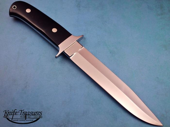 Custom Fixed Blade, N/A, ATS-34 Stainless Steel, Black Buffalo Horn Knife made by Steve SR Johnson