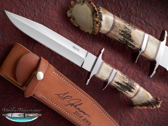 Custom Fixed Blade, N/A, ATS-34 Stainless Steel, Crown Stag Knife made by Steve SR Johnson