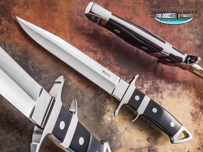 Custom Fixed Blade, N/A, CPM 154-CM Full Integral	, Black Buffalo Horn Knife made by Steve SR Johnson