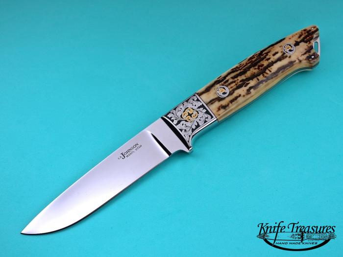 Custom Fixed Blade, N/A, ATS-34 Stainless Steel, Fossilized Mammoth Ivory Knife made by Steve SR Johnson