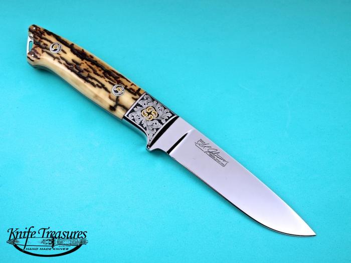 Custom Fixed Blade, N/A, ATS-34 Stainless Steel, Fossilized Mammoth Ivory Knife made by Steve SR Johnson
