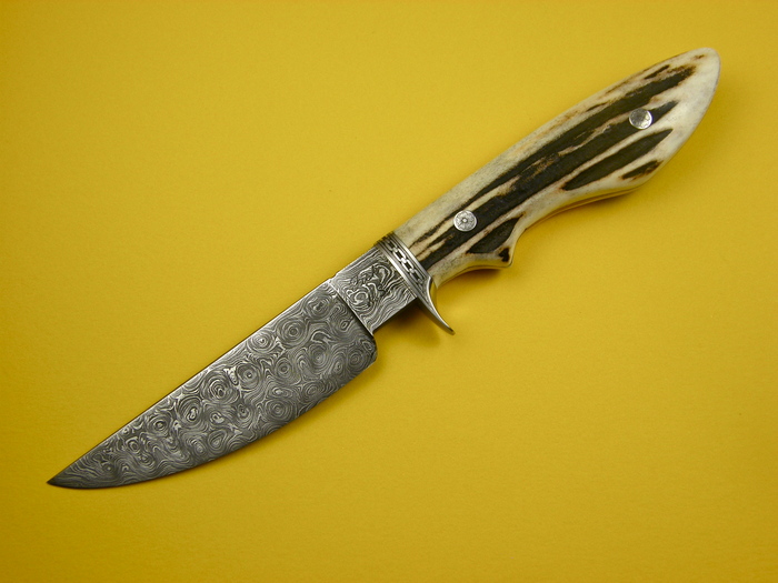 Custom Fixed Blade, N/A, Damascus Steel by Maker, Natural Stag Knife made by Jerry  Fisk