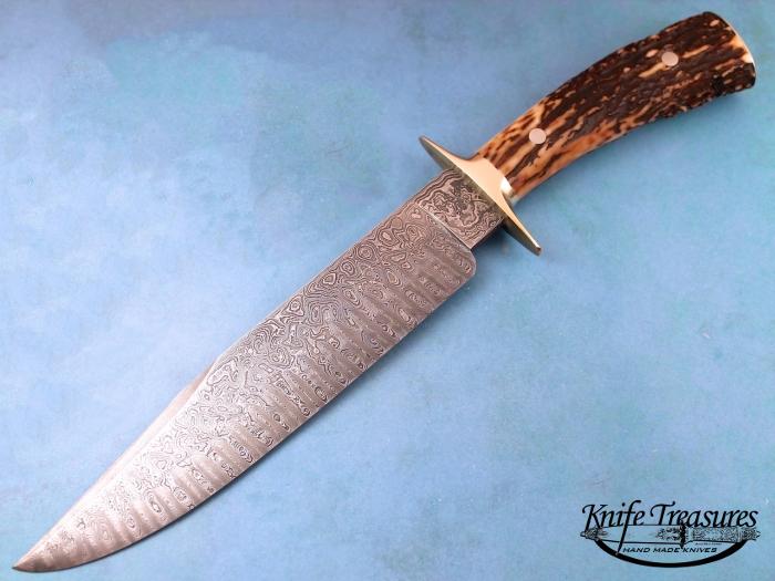 Custom Fixed Blade, N/A, Damascus Steel by Maker, Stag Knife made by Jerry  Fisk