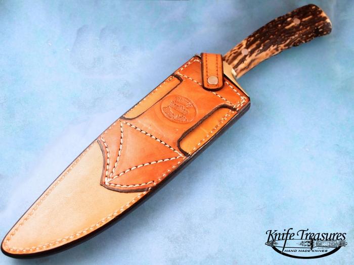 Custom Fixed Blade, N/A, Damascus Steel by Maker, Stag Knife made by Jerry  Fisk