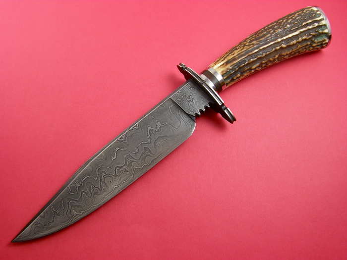 Custom Fixed Blade, N/A, Damascus Steel by Maker, Stag Knife made by Dan Petersen