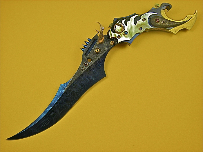 Custom Fixed Blade, N/A, Damascus Steel by Maker, Gold Lip Pearl/Meteorite/Abalone/Mokume Knife made by John Lewis Jensen