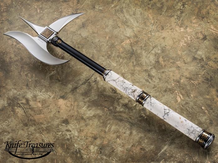Custom Fixed Blade, N/A, 440C Stainless Steel, White marble Knife made by Buster Warenski