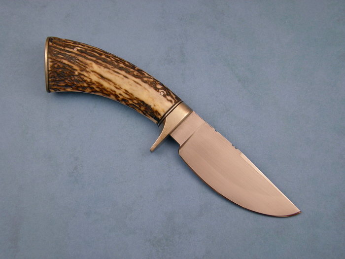 Custom Fixed Blade, N/A, Forged 5160 Steel, Natural Stag Knife made by Dennis Riley