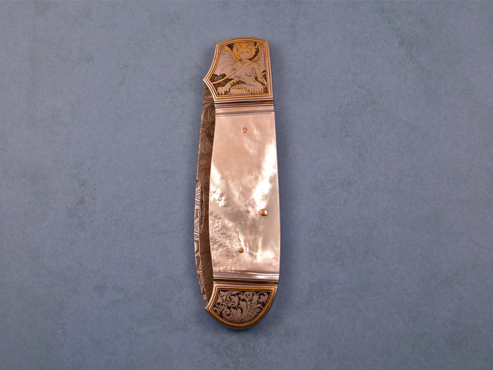 Custom Folding-Bolster, Slip Joint, Damascus Steel, Mother Of Pearl Knife made by Warren Osborne